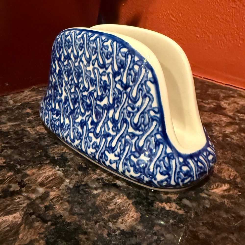 Boleslawiec Polish Pottery Blue and White Napkin Holder